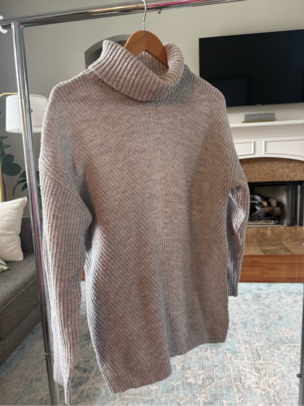 SHEIN Light Gray Ribbed Turtleneck Sweater